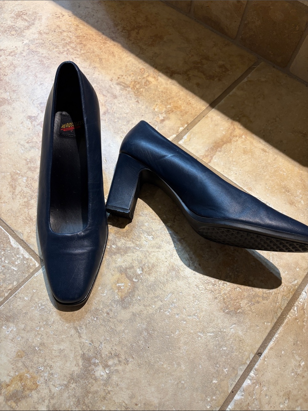 AEROSOLES Navy Square-Toe Block Heel Pump